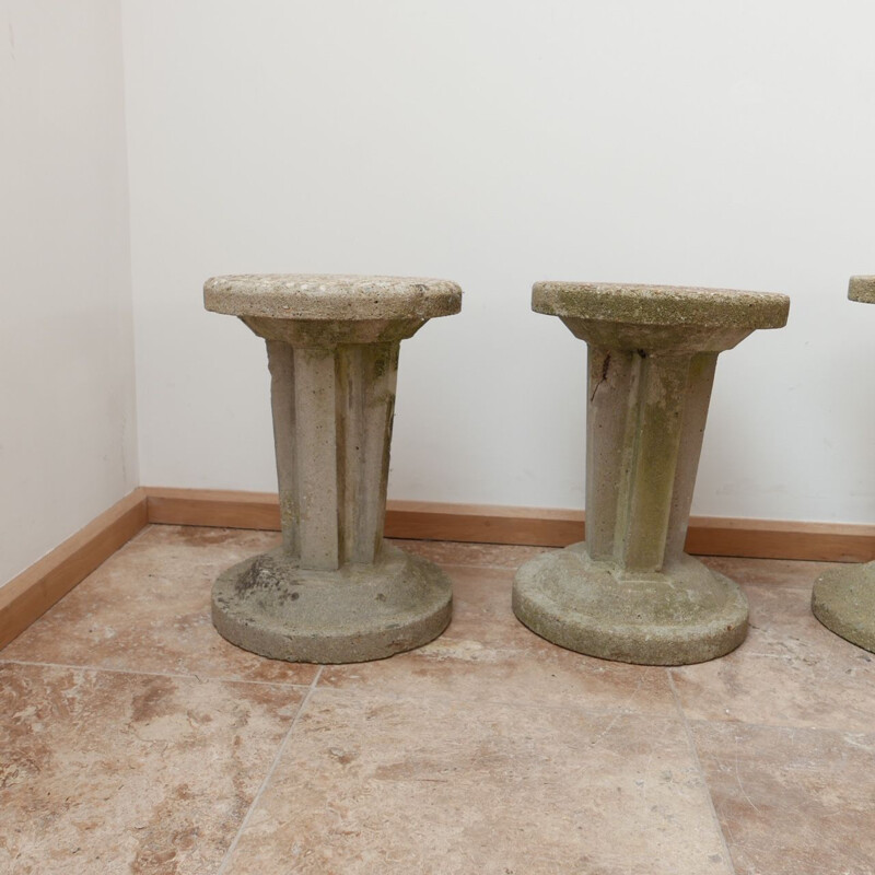 Set of 6 vintage brutalist concrete garden stools, France 1970s