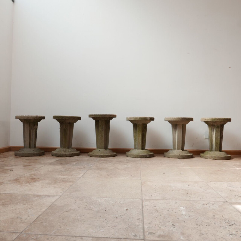 Set of 6 vintage brutalist concrete garden stools, France 1970s