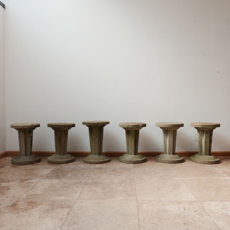 Set of 6 vintage brutalist concrete garden stools, France 1970s