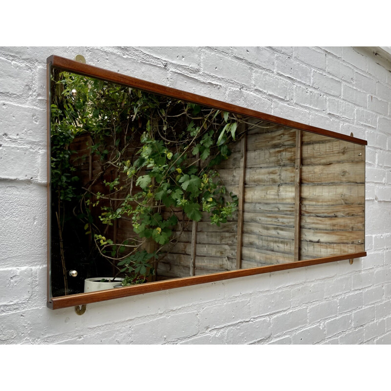 Mid-century rectangular wall mirror teak frame, 1970s 