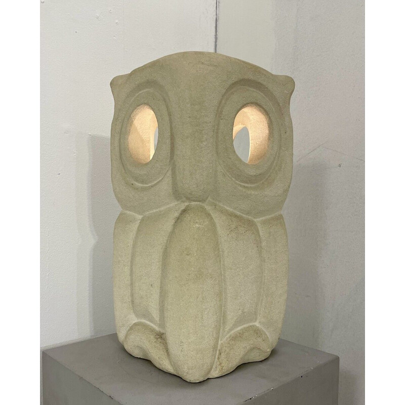 Lampe de bureau vintage en pierre en forme de hibou par Albert Tormos, France 1970