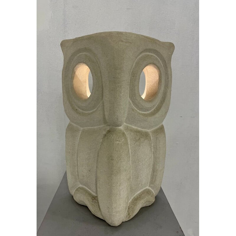 Lampe de bureau vintage en pierre en forme de hibou par Albert Tormos, France 1970