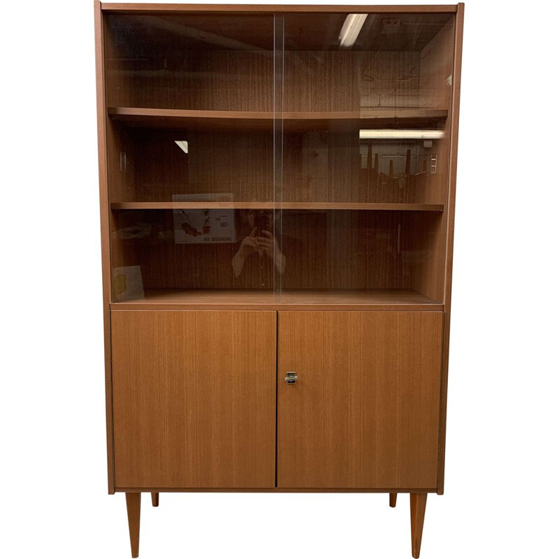 Scandinavian vintage wooden bookcase with glass, 1970s