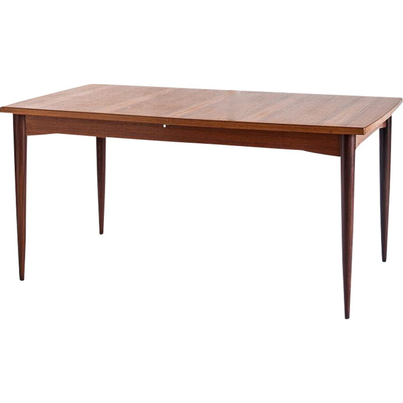 Table à manger vintage avec rallonge centrale style scandinave en teck, France 1960