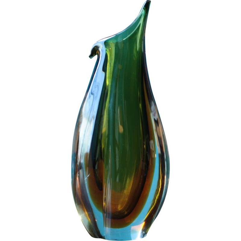 Vase vintage en verre Murano vert - 1960