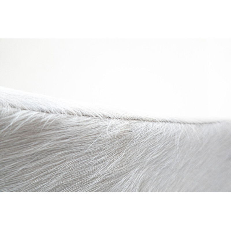 Pair of vintage white poufs in foal skin and wood