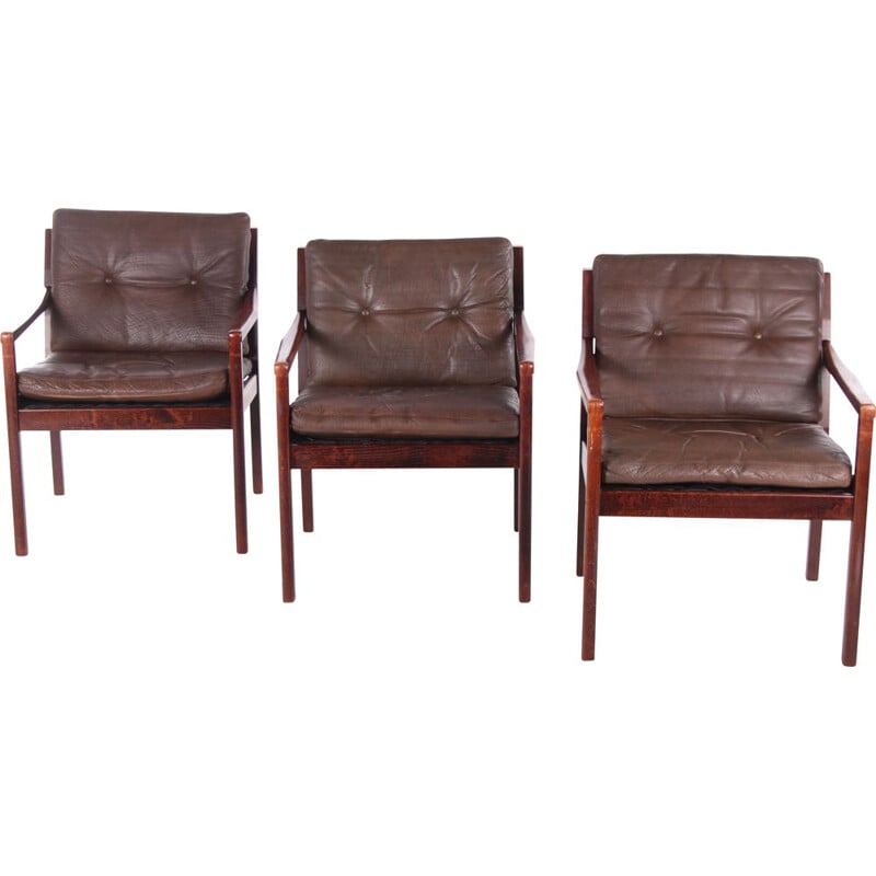Set of 3 walnut armchairs J M Birking & Co Copenhagen, 1960s