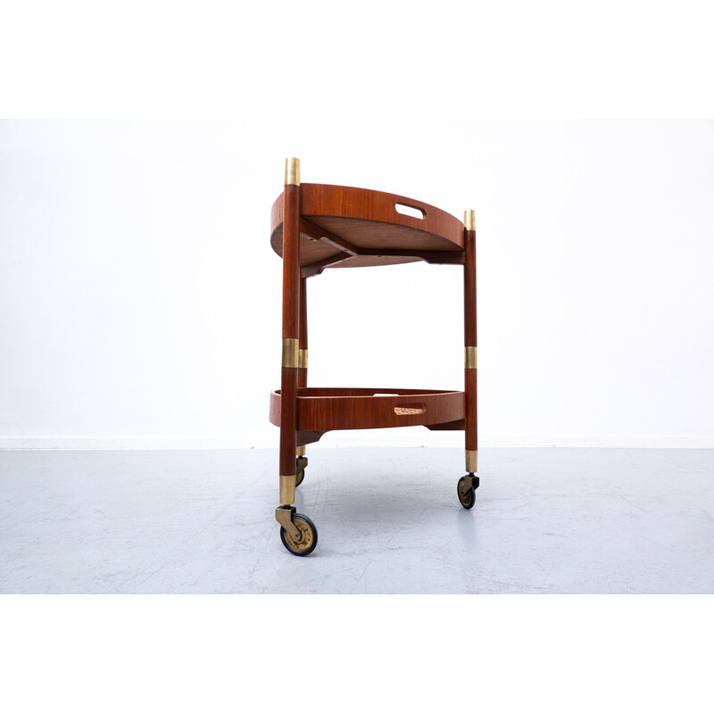 Carrello modulare italiano vintage in teak e rattan, 1960