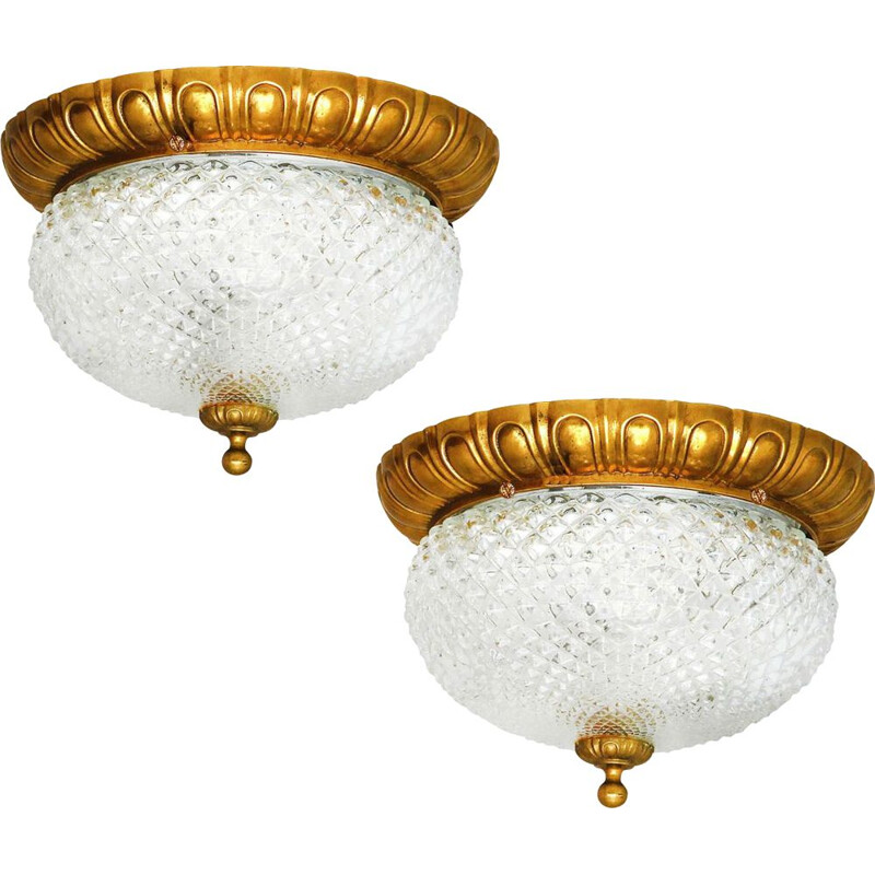 Pair of vintage ceiling lamps with curved amp shades, France 1960