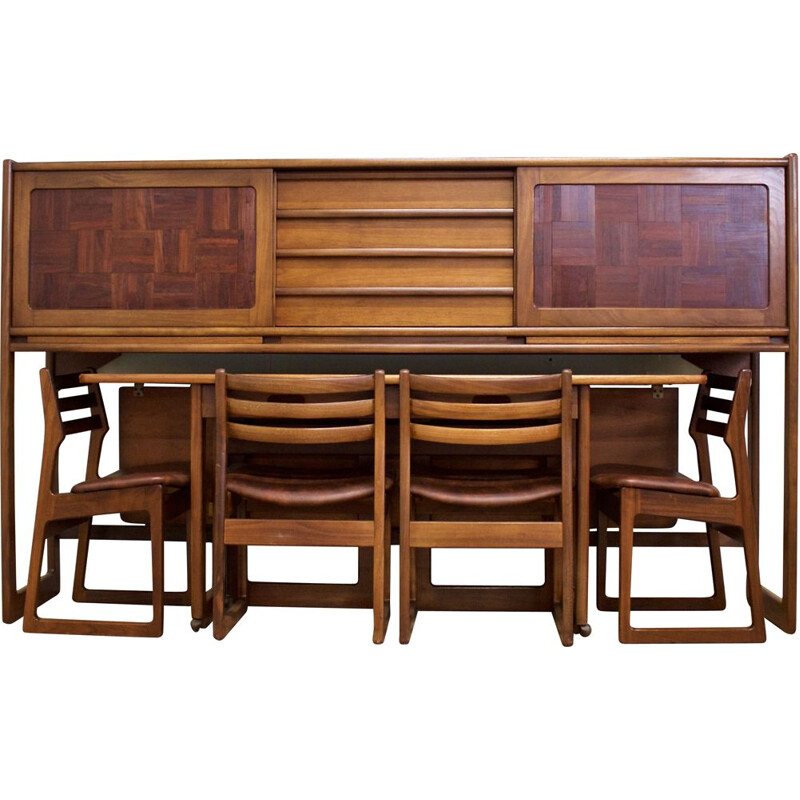 Ensemble de salle à manger vintage escamotable sous buffet en teck par Elliots of Newbury pour Heals, Royaume-Uni 1960s