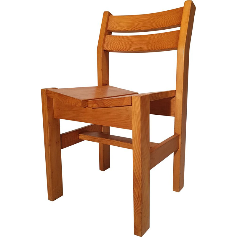 Vintage solid pine chair for Maison Regain, 1960s