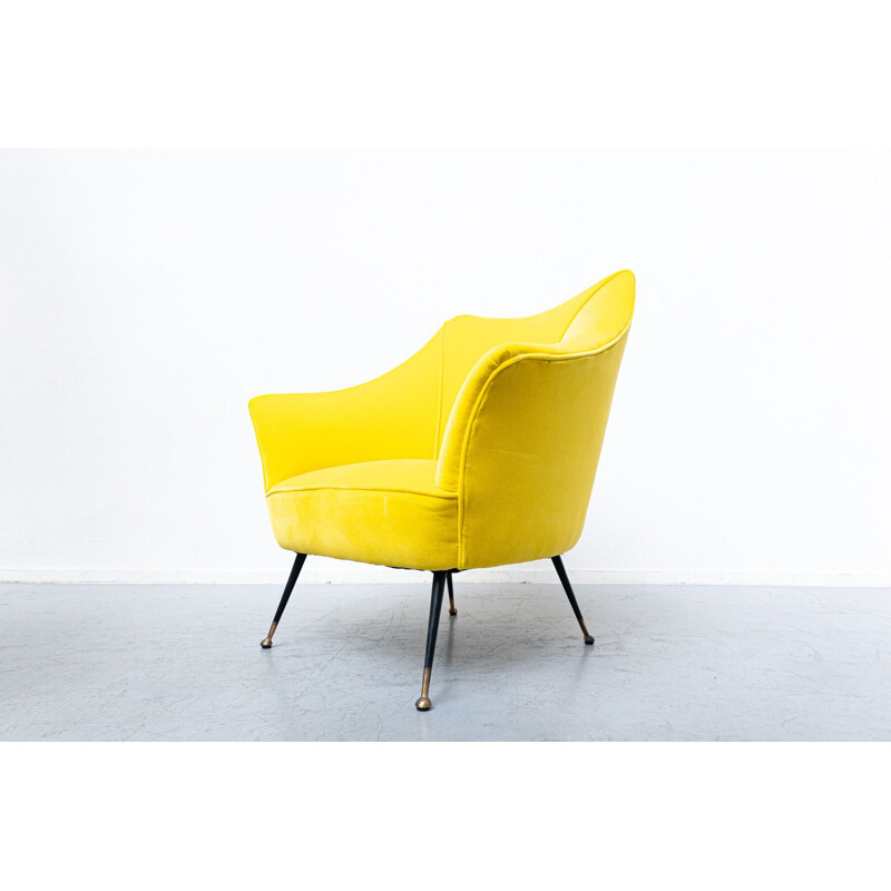 Pair of mid-century yellow fabric armchairs, Italy 1960s