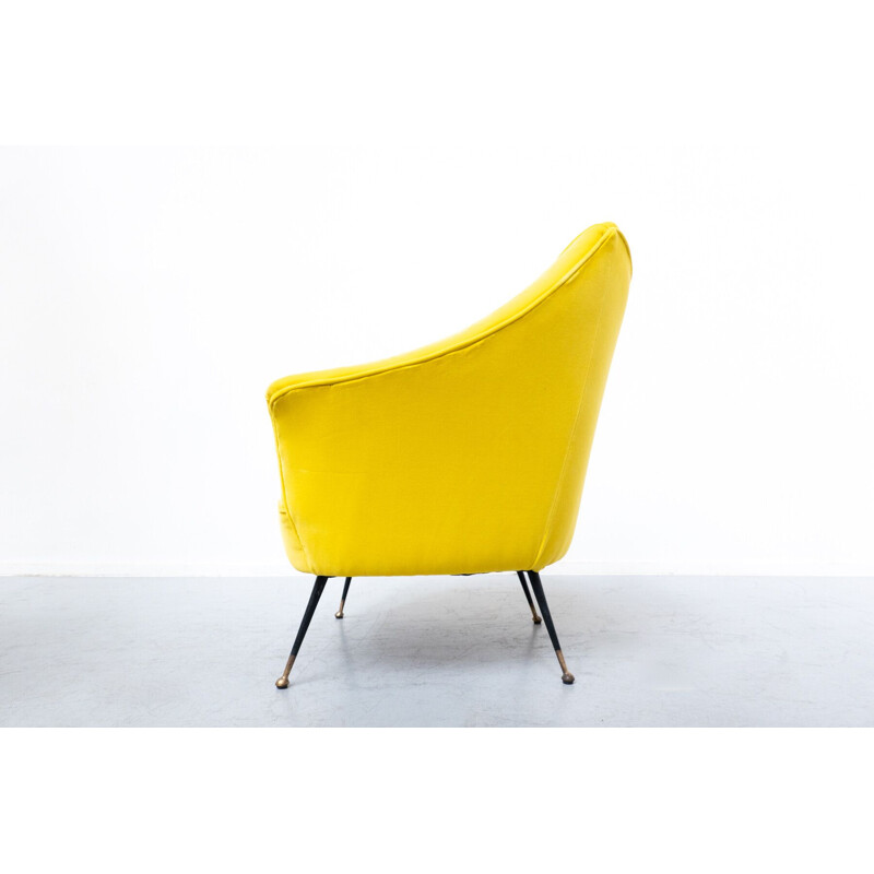 Pair of mid-century yellow fabric armchairs, Italy 1960s