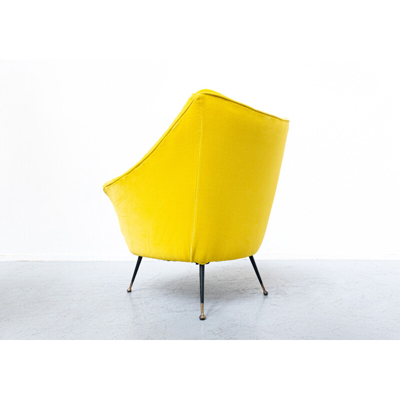 Pair of mid-century yellow fabric armchairs, Italy 1960s