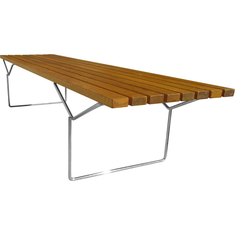 Mid-century Knoll bench in solid oak and steel, Harry BERTOIA - 1970s