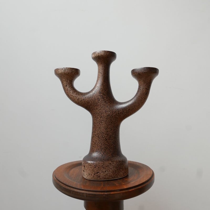 Mid-century three arms ceramic artist candlestick by Bastian Kemper, Holland 1970s