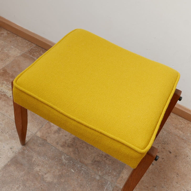 French mid-century oakwood stool by Guillerme et Chambron, 1960s