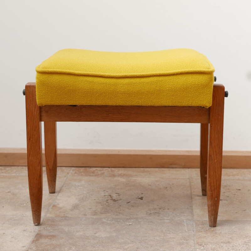 French mid-century oakwood stool by Guillerme et Chambron, 1960s