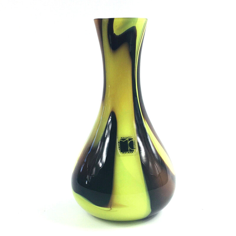 Vintage Murano vaso de vidro rotulado por Carlo Moretti para Murano, Itália 1970