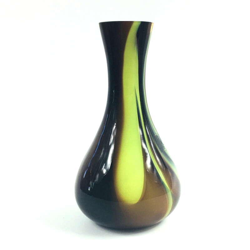 Vintage Murano vaso de vidro rotulado por Carlo Moretti para Murano, Itália 1970