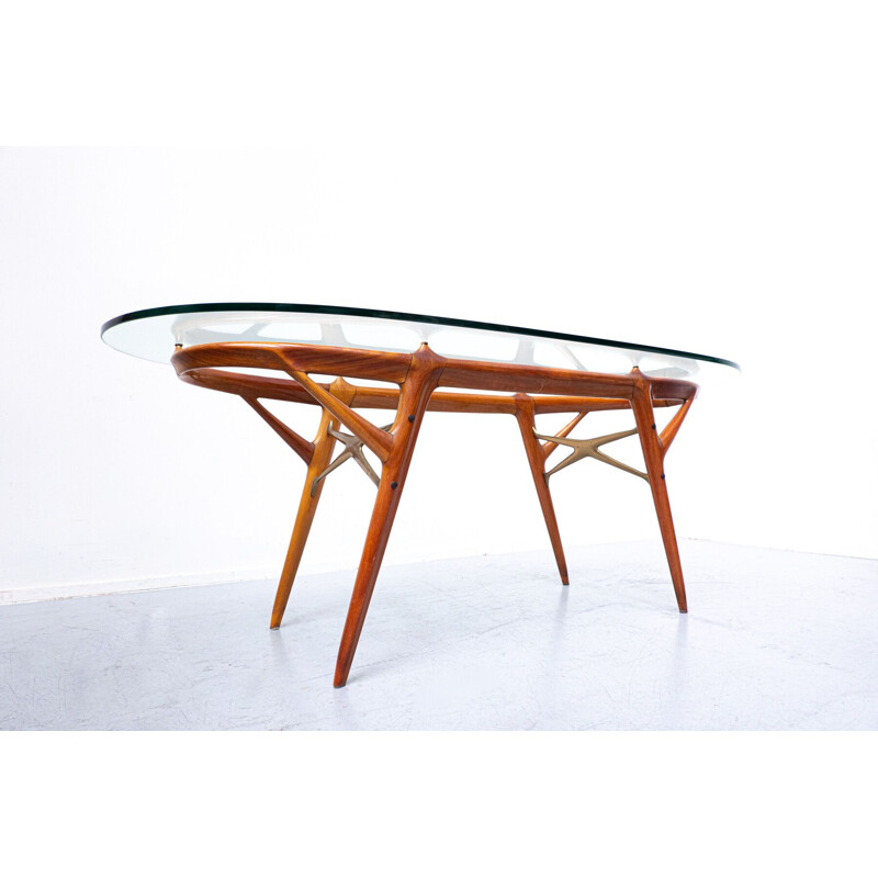 Mid-century walnut & brass dining table by Ico Parisi, Italy 1950s