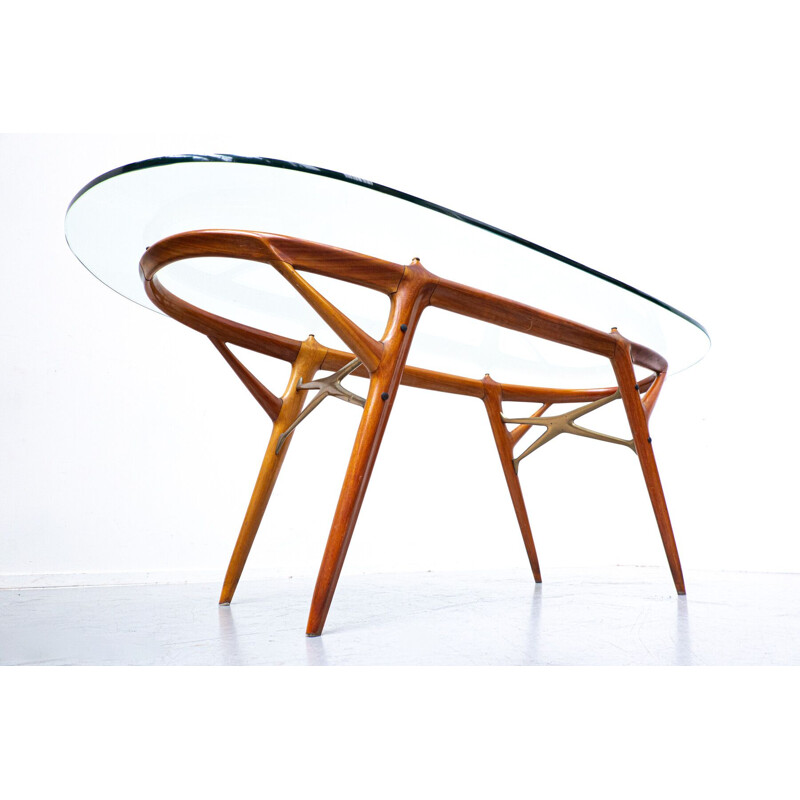 Mid-century walnut & brass dining table by Ico Parisi, Italy 1950s