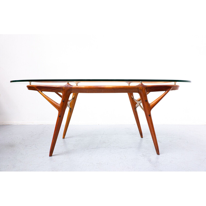 Mid-century walnut & brass dining table by Ico Parisi, Italy 1950s