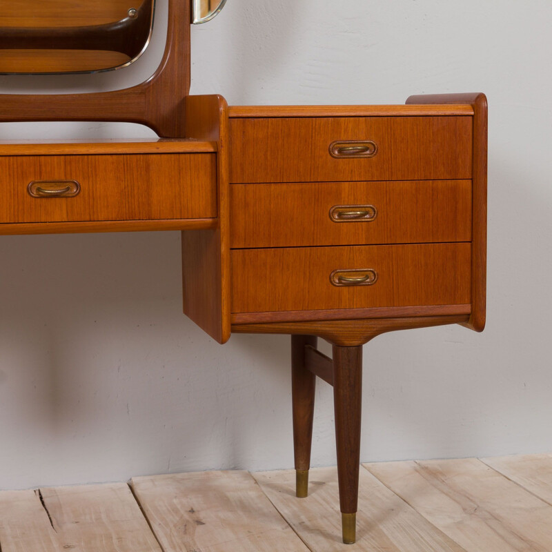 Scandinavian vintage teak dressing table with adjustable mirrors and 7 drawers, 1950