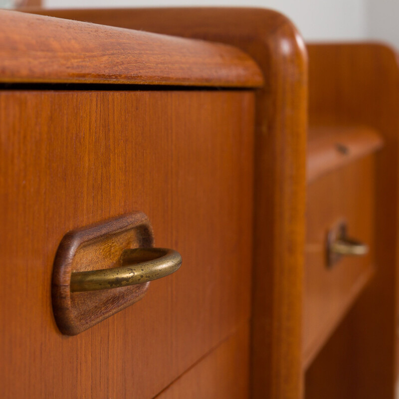 Scandinavian vintage teak dressing table with adjustable mirrors and 7 drawers, 1950