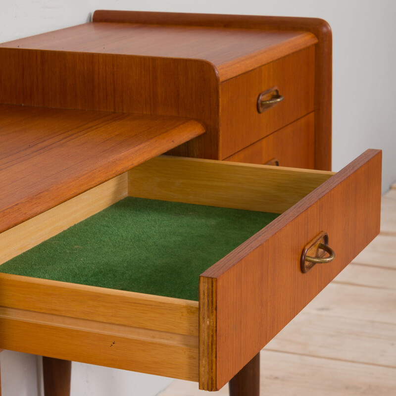 Scandinavian vintage teak dressing table with adjustable mirrors and 7 drawers, 1950