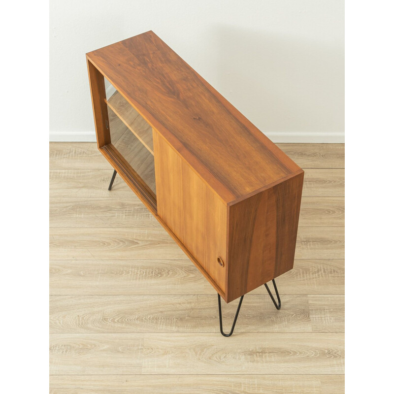 Vintage walnut highboard with one sliding glass door, Germany 1960s