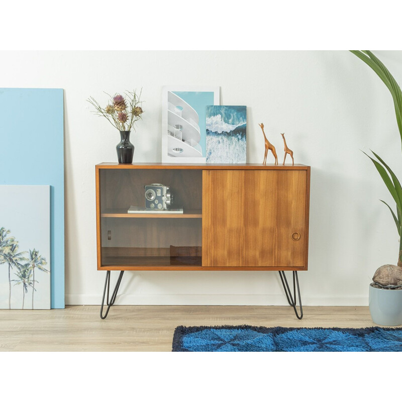 Vintage walnut highboard with one sliding glass door, Germany 1960s