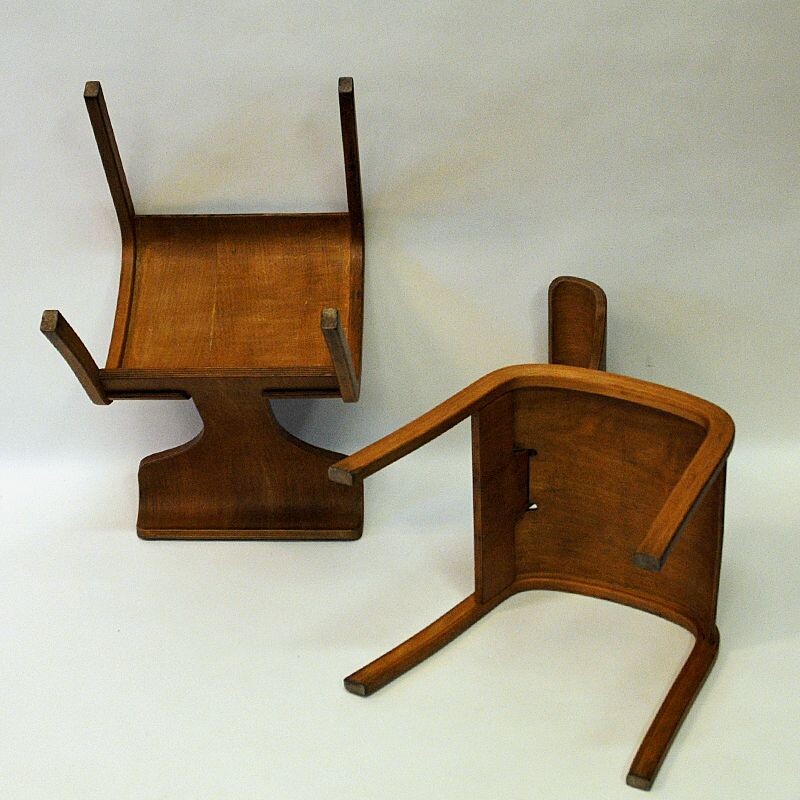 Scandinavian vintage pair of childrens wood chairs, 1950s