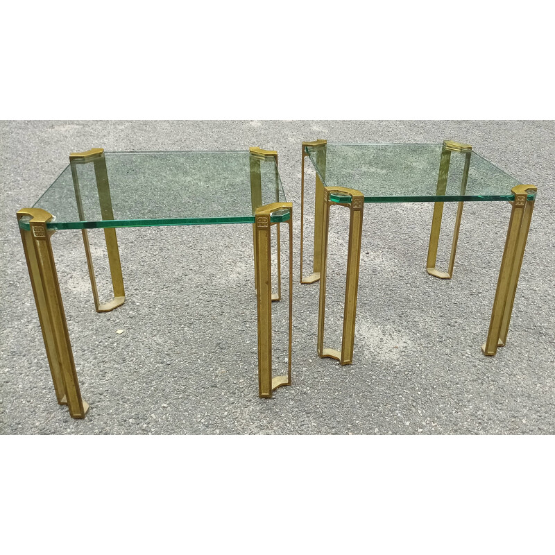 Pair of vintage coffee tables in brass and glass by Peter Ghyzy