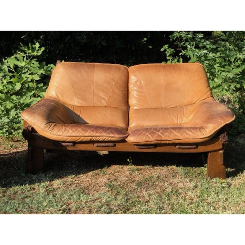 Vintage Cognac leather lounge set, 1970