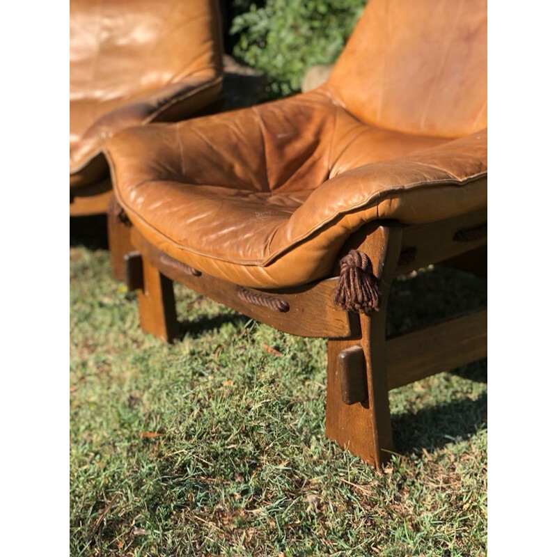 Vintage Cognac leather lounge set, 1970