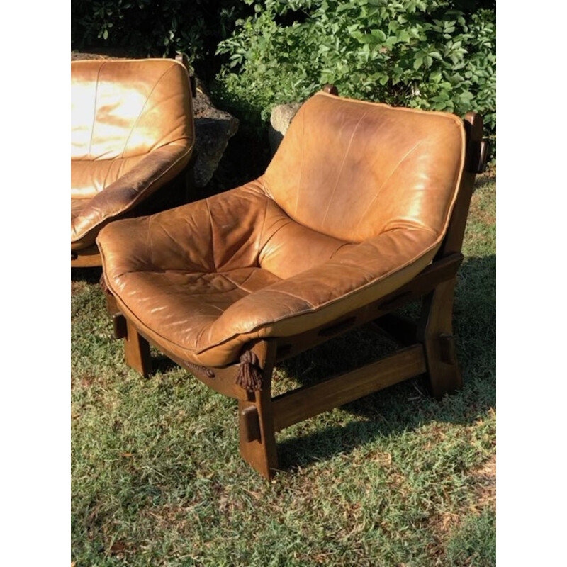 Vintage Cognac leather lounge set, 1970