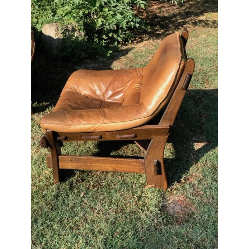 Vintage Cognac leather lounge set, 1970