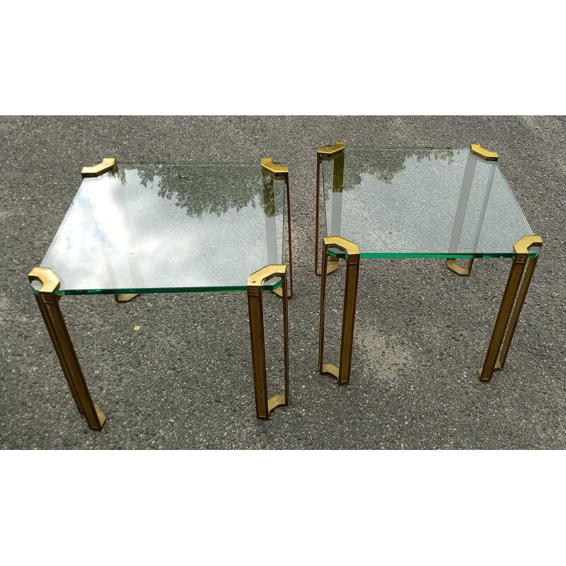 Pair of vintage coffee tables in brass and glass by Peter Ghyzy