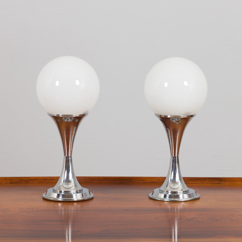 Pair of vintage chrome table lamps by Geoffredo Reggiani, Italy 1960s