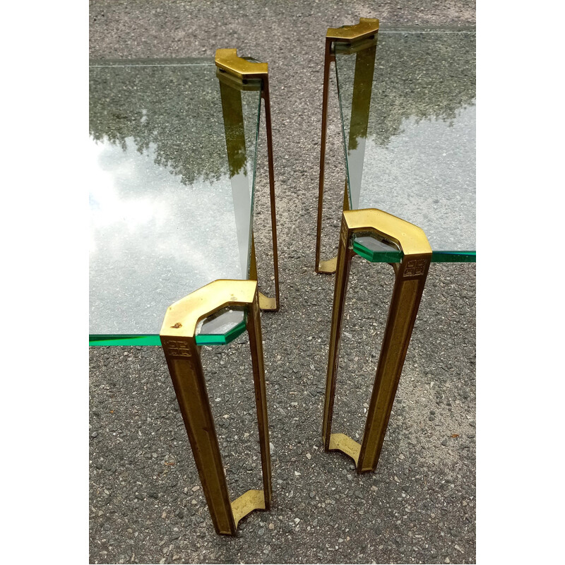 Pair of vintage coffee tables in brass and glass by Peter Ghyzy