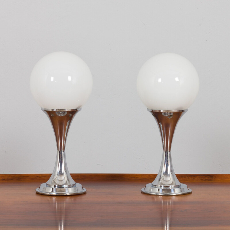 Paire de lampes de table chromées vintage par Geoffredo Reggiani, Italie 1960