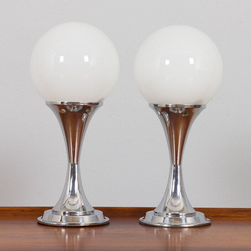 Pair of vintage chrome table lamps by Geoffredo Reggiani, Italy 1960s