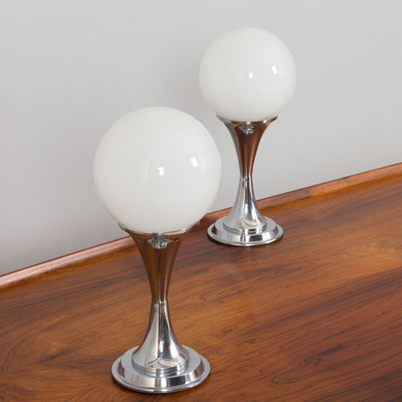 Pair of vintage chrome table lamps by Geoffredo Reggiani, Italy 1960s