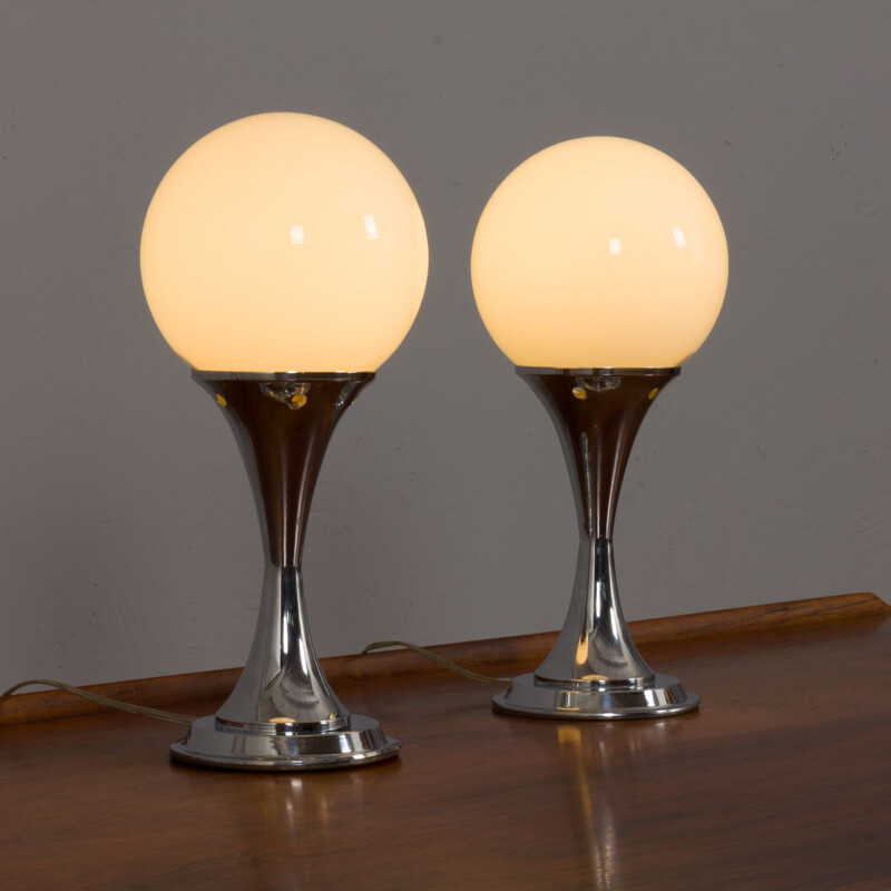 Paire de lampes de table chromées vintage par Geoffredo Reggiani, Italie 1960