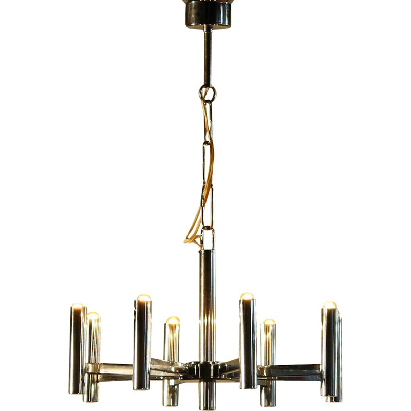 Italian chandelier in chromed metal, Gaetano SCIOLARI - 1960s