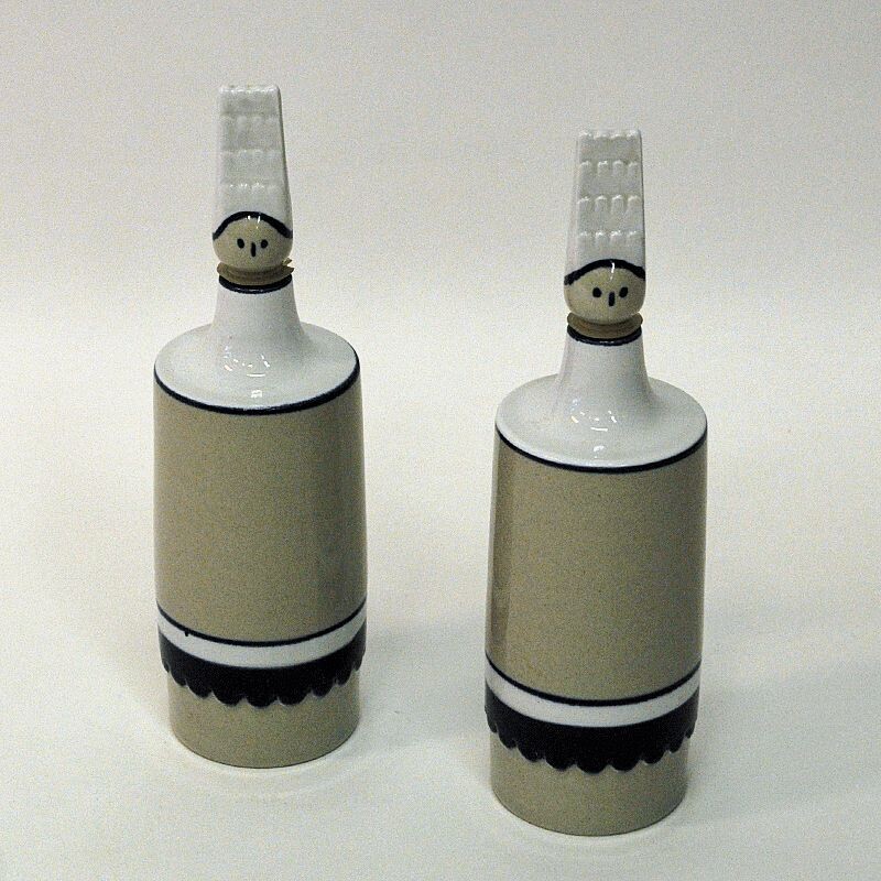 Pair of vintage ceramic oil and vinegar bottles by Höganäs, Sweden 1970