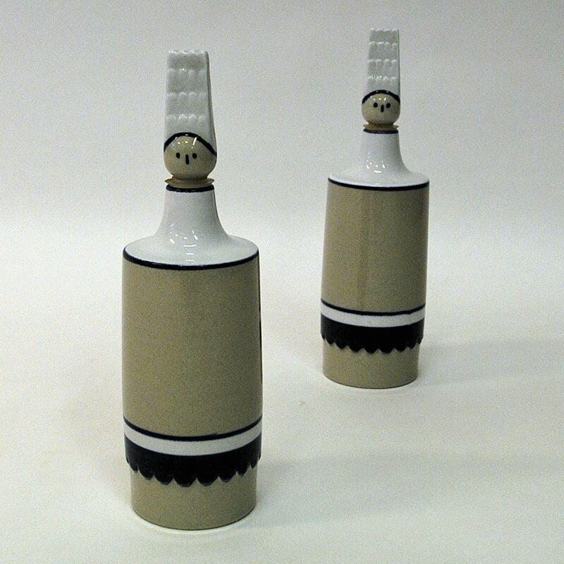 Pair of vintage ceramic oil and vinegar bottles by Höganäs, Sweden 1970