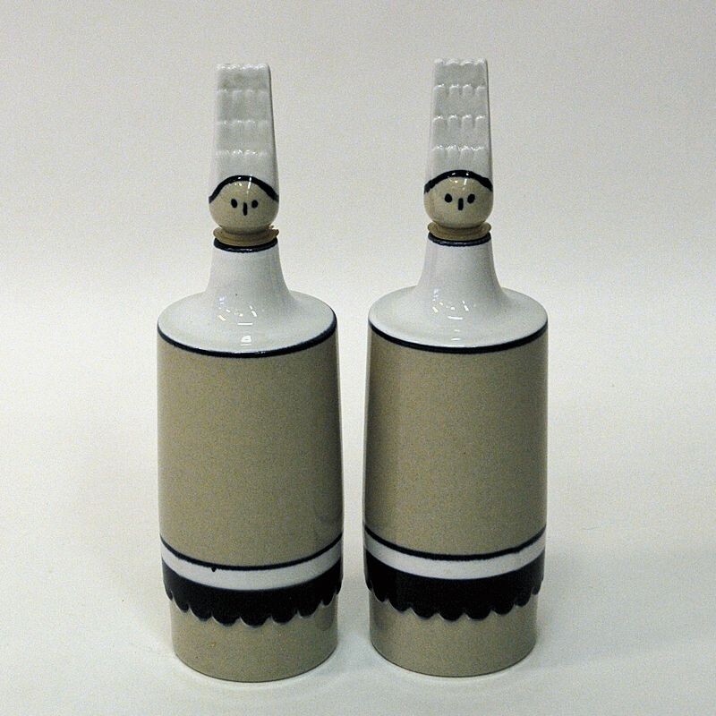 Pair of vintage ceramic oil and vinegar bottles by Höganäs, Sweden 1970