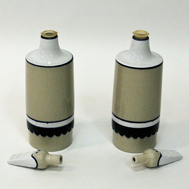 Pair of vintage ceramic oil and vinegar bottles by Höganäs, Sweden 1970